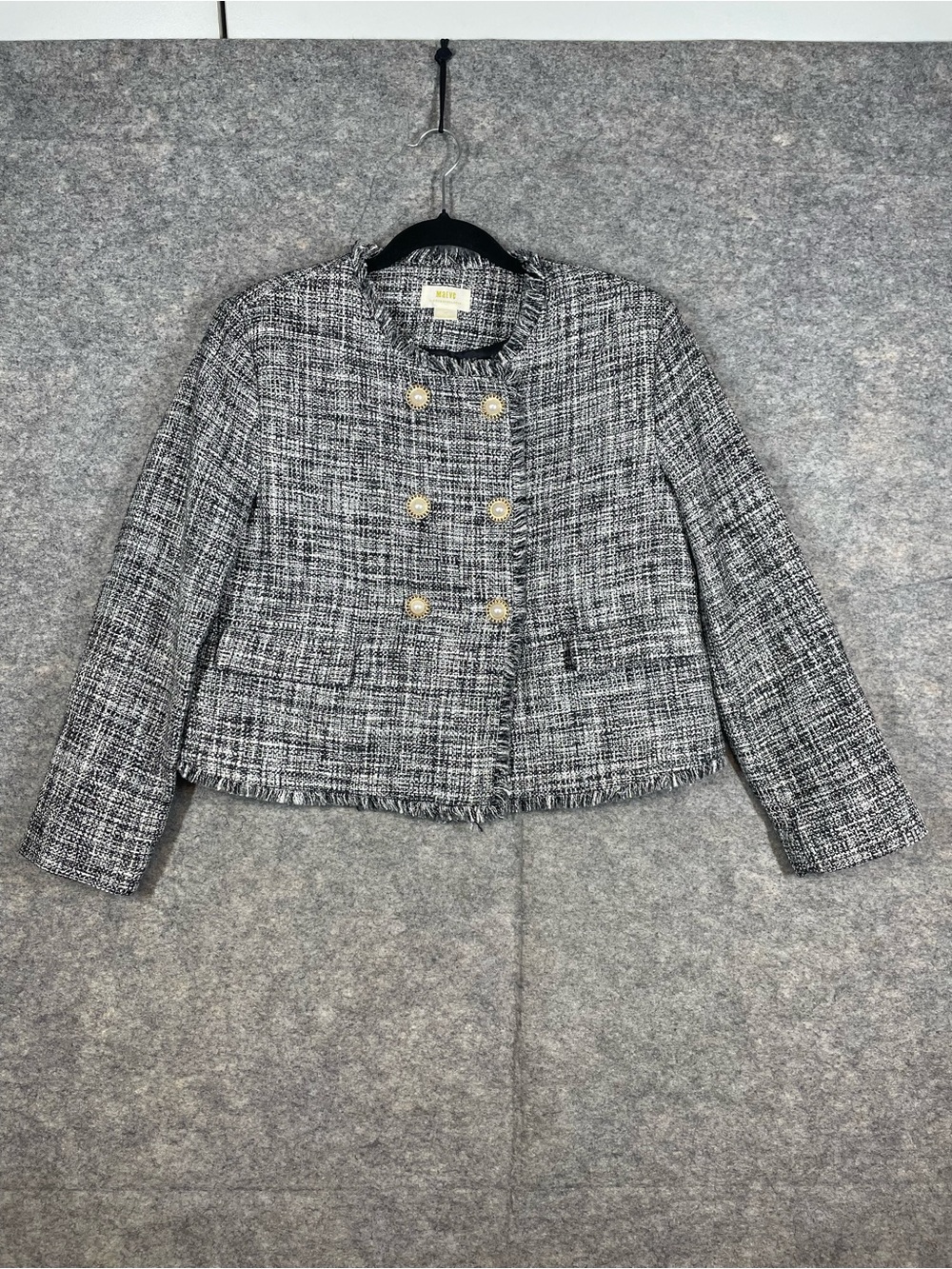 Maeve Anthropologie Womens Black White Tweed Double Breasted Jacket 12P Career